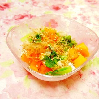 胡麻香る❤パプリカと小松菜と塩豆腐のおかかサラダ❤